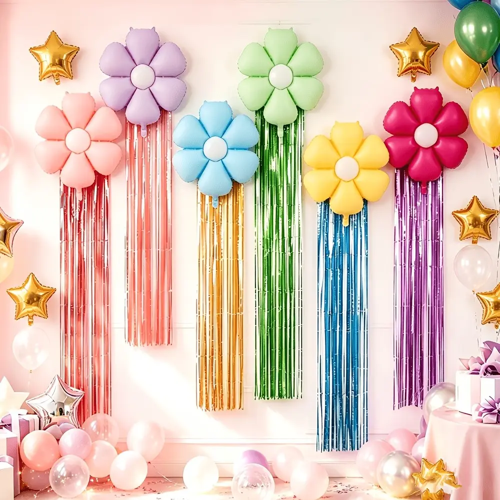 8-Piece Colorful Daisy Balloon Set with Streamers, Perfect for Christmas, Halloween, New Year, Easter, Birthday Parties, Weddings, Home Decor, Cheerful Touch