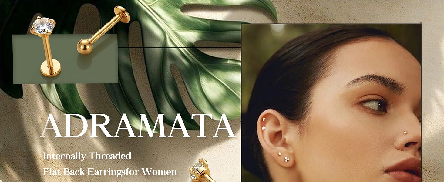 16G/18G Labret Piercing Jewellery Surgical Steel Internally Threaded Tragus Stud CZ Flat Back Earrings Lip Bar Tragus Helix Cartilage Conch Nose Piercing 6/8/10MM Nose Piercing Jewelry