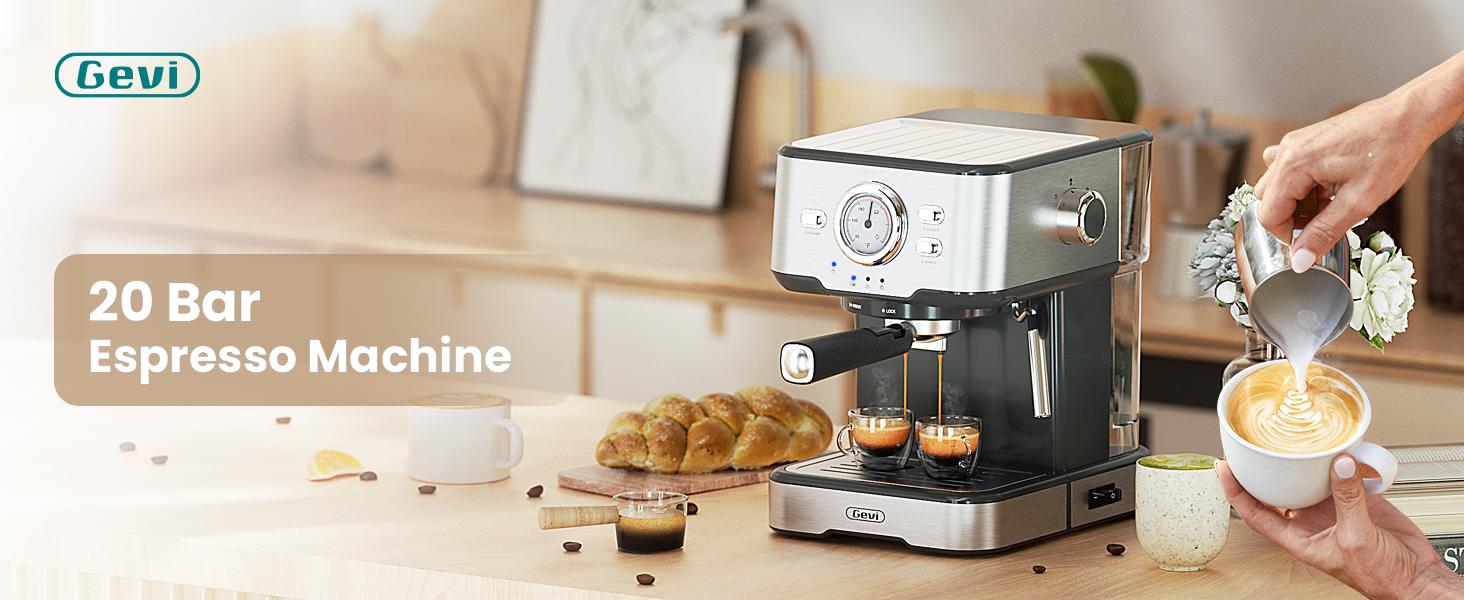 【Springtok】Gevi Compact Espresso Coffee Machine | High-Pressure Automatic with Milk Frother | Cappuccino & Latte Maker | Perfect Gift for Coffee Lovers, Dad & Mom