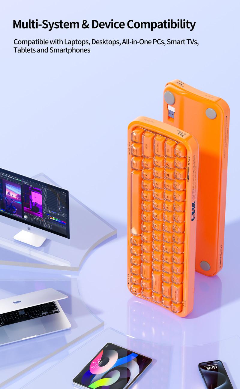 MOFii RGB Gaming Keyboard | 15 Light Effects, Cute Pink Transparent Keycaps, Rechargeable, BT/Wireless/Wired, US QWERTY