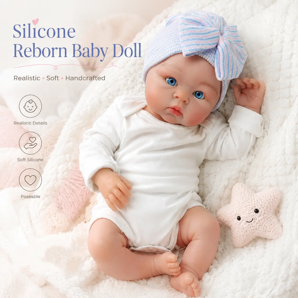 Otarddolls Lifelike Reborn Doll 18Inches Can Open Mouth Solid Silicone Girl Doll With Artificial Painted Skin Lifelike Flexible Silicone Reborn Doll Perfect Gifts For Family Or Collectors