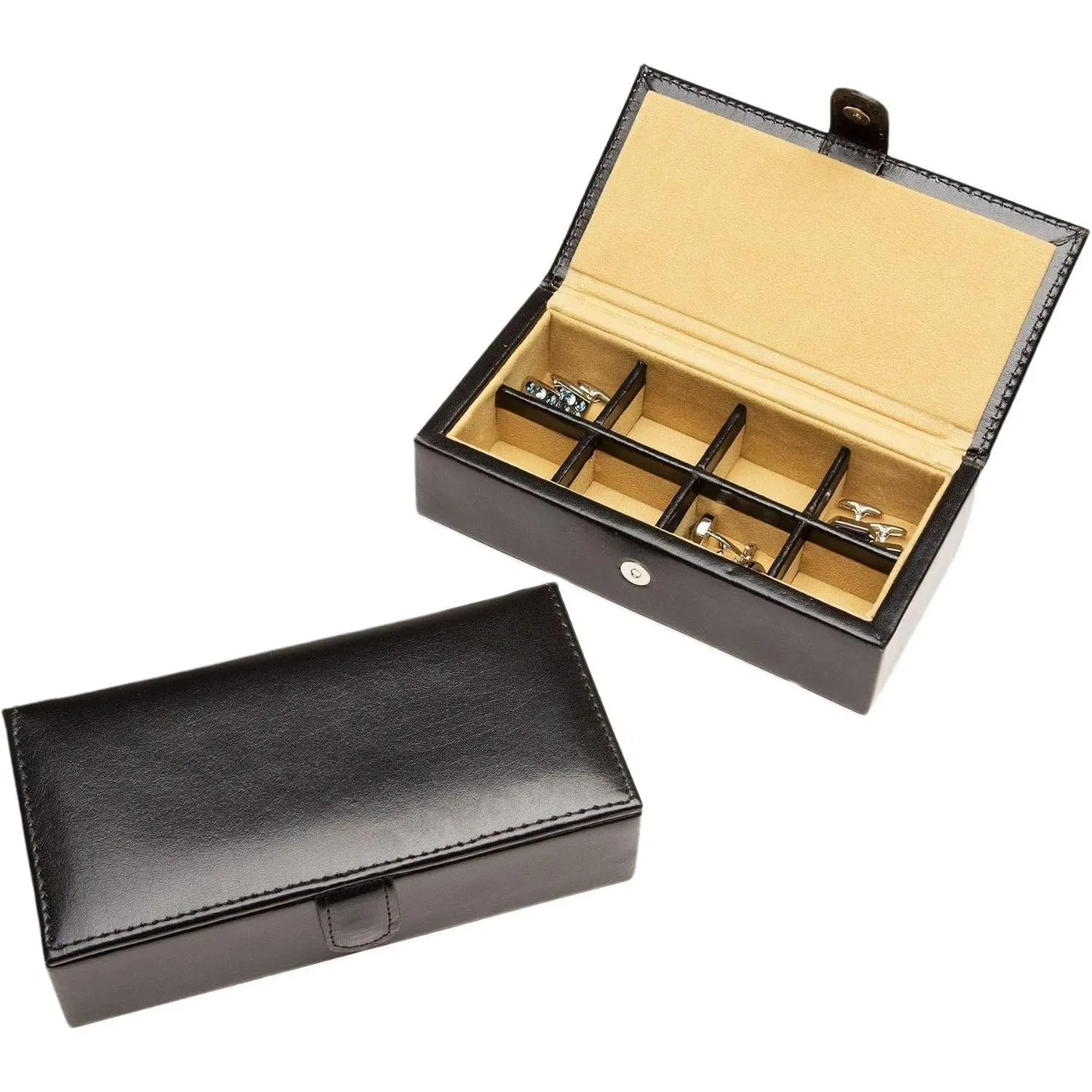Leather Travel Cufflinks and Rings Storage Box Case for 8 Pairs