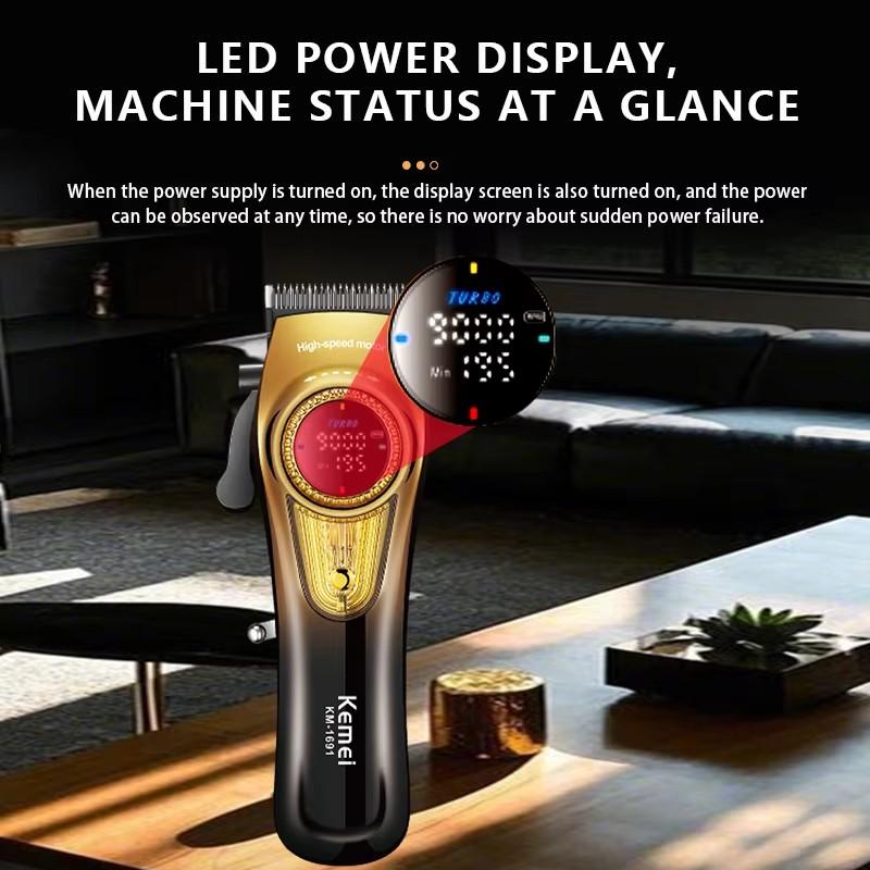 High-Speed Hair Clipper Km-1677, USB Digital Display, High Power, Ceramic Blade, Professional Electric Trimmer, Family Use