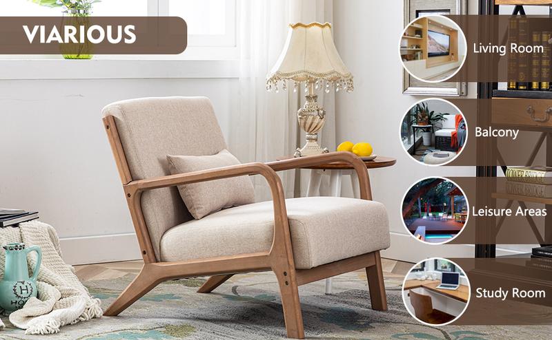 [TikTokShopBlackFriday]EBELLO Modern Accent Chair, Comfy Fabric Living Room Chairs with Solid Wood Frame, Lounge Reading Armchair, Easy Assembly