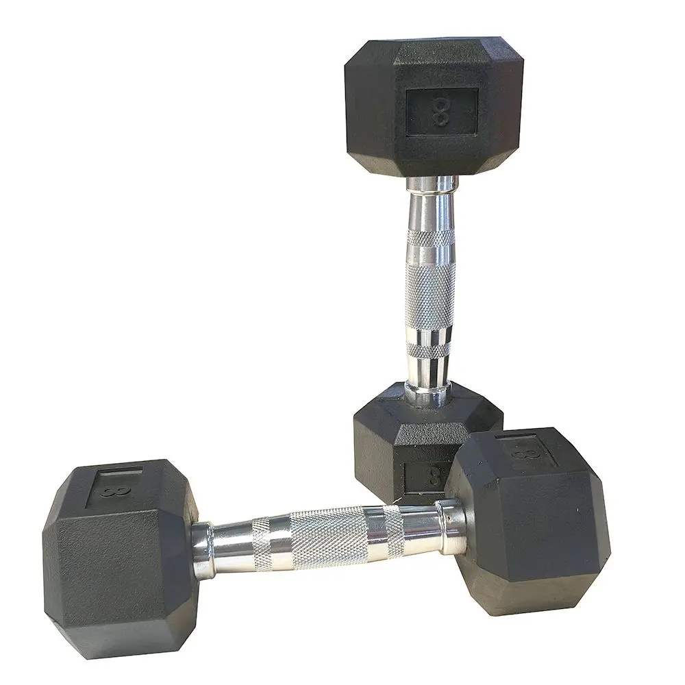 Unisex 8LB Pair Set (2 Pieces) HDRS Solid Cast Iron Dumbbells, Rubber Coated Hexagon Head, Contoured Chrome Grip Weights for Lifting (Self-Pickup Face Sheet Supported, Daily Submission Deadline 16:00)