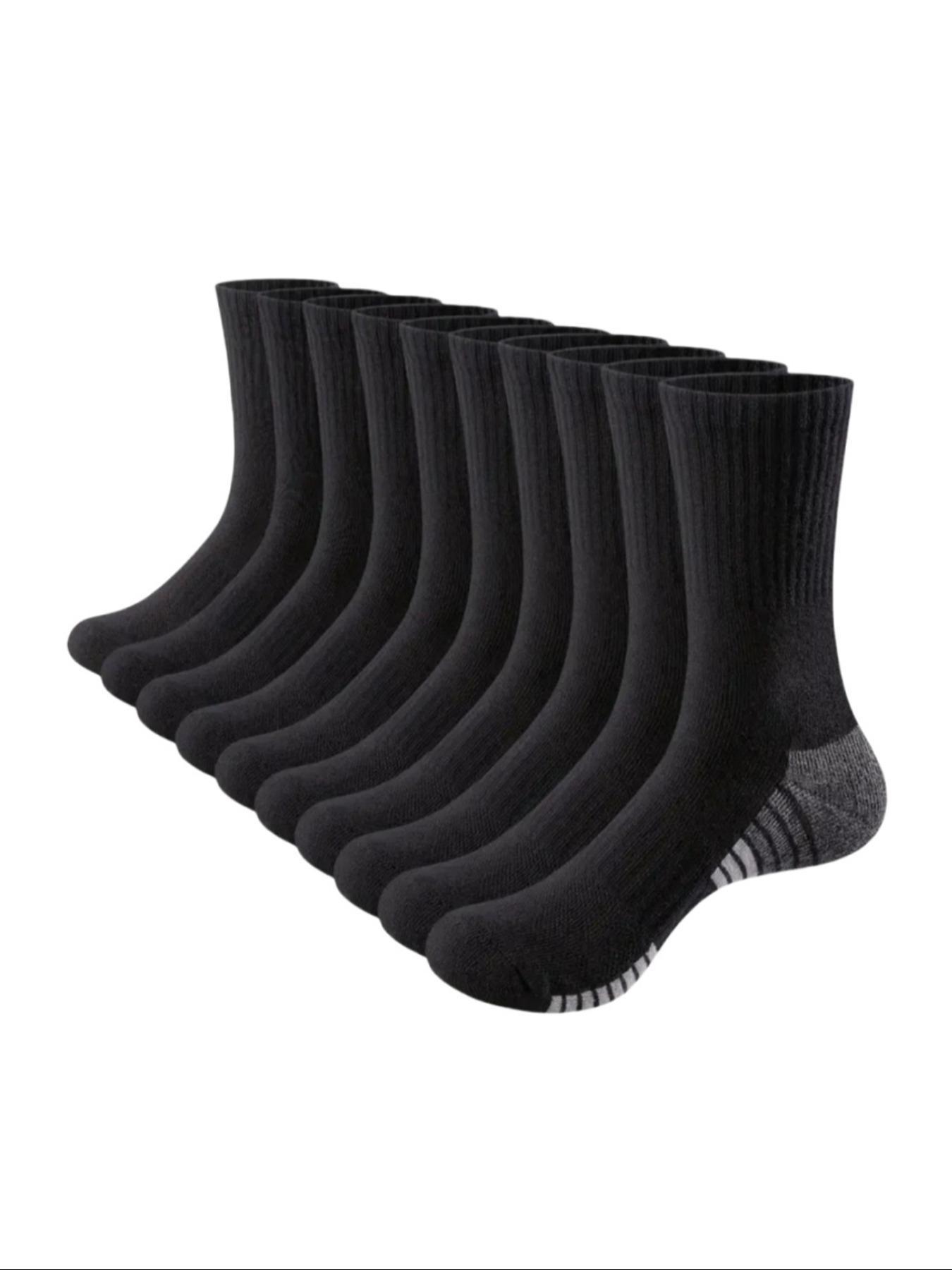 10 Pairs Men's Colorblock Crew Socks, Sporty Ankle Socks, Youth Basketball Socks, Unisex All-Season Casual Wear