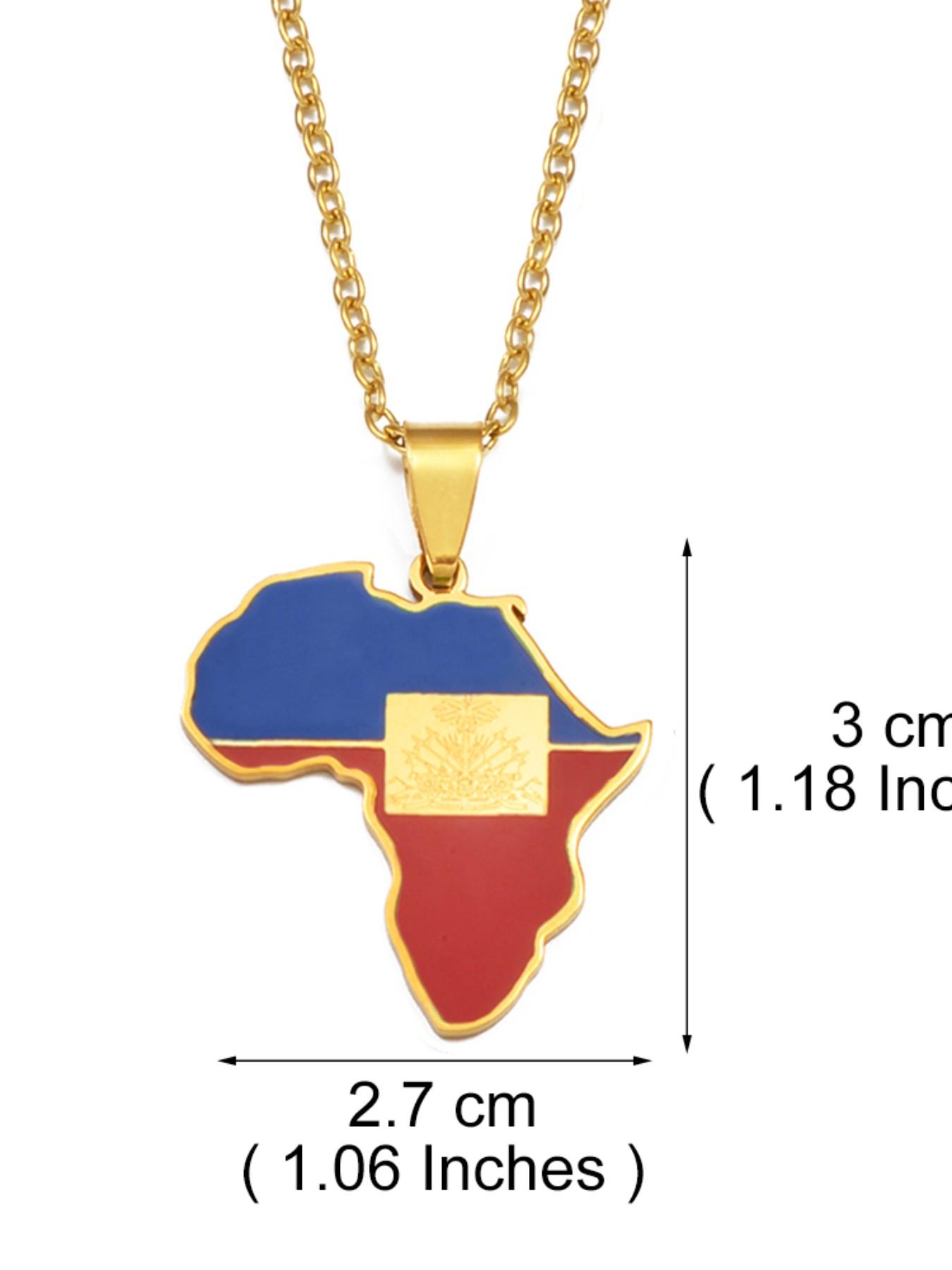 Africa Map With Jamaica Haiti Puerto Rico PR Flag Pendant Necklaces For Women Jewelry