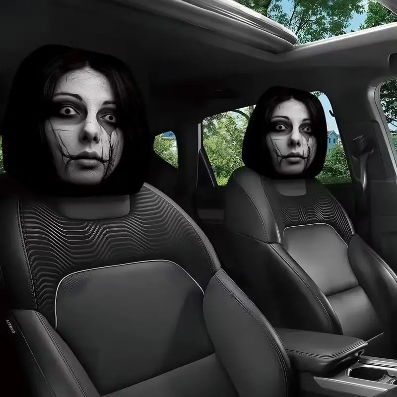 2-Pack Car Headrest Covers, Cute Ghost Design, Perfect for Daily Commute & Travel, Versatile Car Interior Decor, All-Season Use