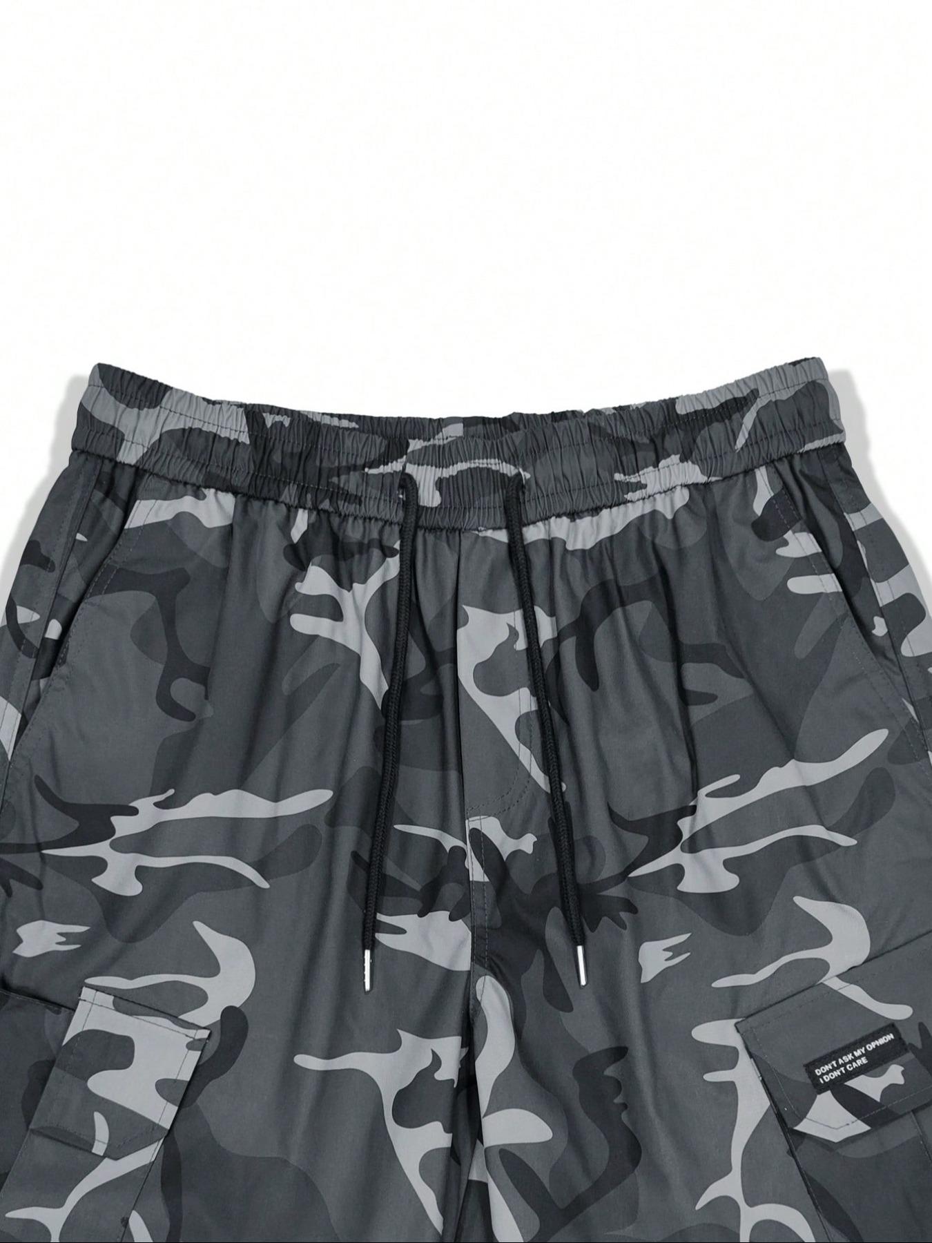 Men's Camo Print Drawstring Waist Cargo Pants, Casual Fashionable Pocket, Streetwear Camouflage Regular Fit Multi-pocket Casual Slant Pocket Jogger Pants for Daily Wear, Men's Trousers for All Seasons