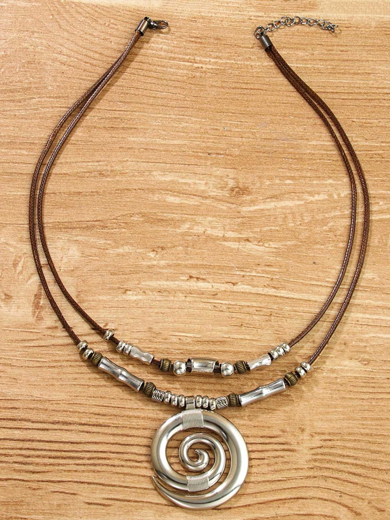 Bohemian Style Ethnic Pattern Dress, Women's Fashion Long Sleeve Maxi Dress, Casual Loose Fit Summer Dress, Boho Chic Clothing, Necklace