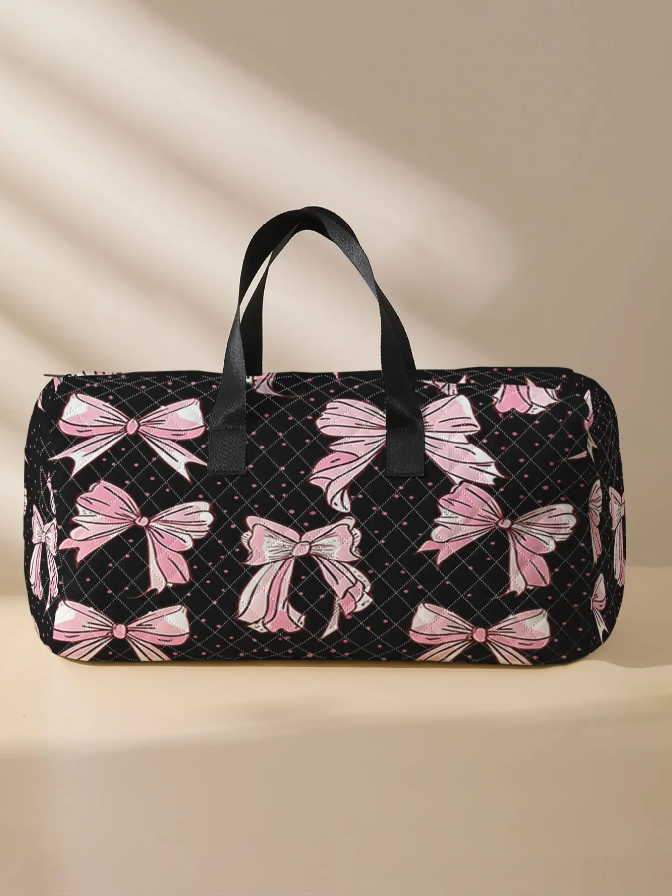 2024 New Style Quilted Bow Pattern Duffle Bag, Large Capacity Travel Bag, Portable Overnight Duffel Bag with Shoe Storage, Fashionable Travel Bag for Women & Girls