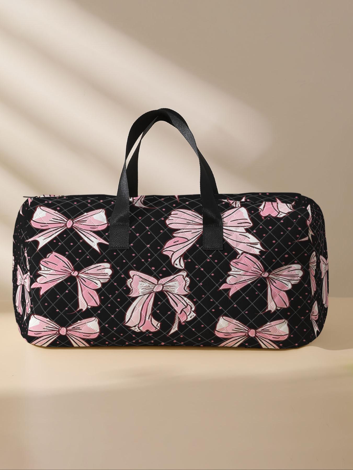 2024 New Style Quilted Bow Pattern Duffle Bag, Large Capacity Travel Bag, Portable Overnight Duffel Bag with Shoe Storage, Fashionable Travel Bag for Women & Girls