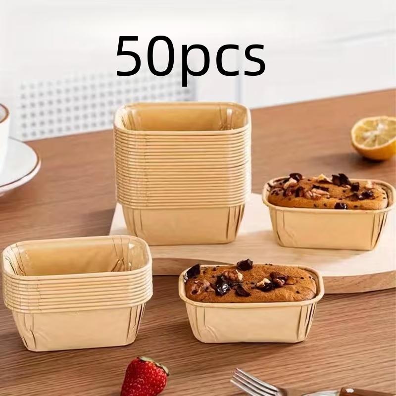 50 Pack Oil-Resistant Baking Cups Mini Rectangular Design, Sturdy Leak-Proof Stacking Nestable Bakeware for Even Baking, Food Grade Material, Bakeware for Home and Commercial Use