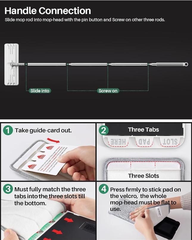 JOYMOOP 13" Flat Mop Head with Microfiber Mop Pad, 1 Pack Mop Head Combo