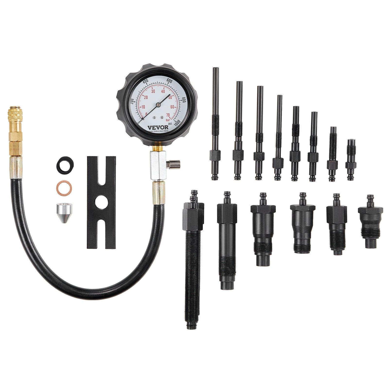 【Summerfinds】VEVOR Diesel Engine Compression Tester, 18 pcs Cylinder Pressure Test Tool Kit, with 0-1000 psi Gauge and Adapters, Diesel Injector Tester Check Cylinders in Diesel Trucks, Tractors, Equipment, Quick Connect