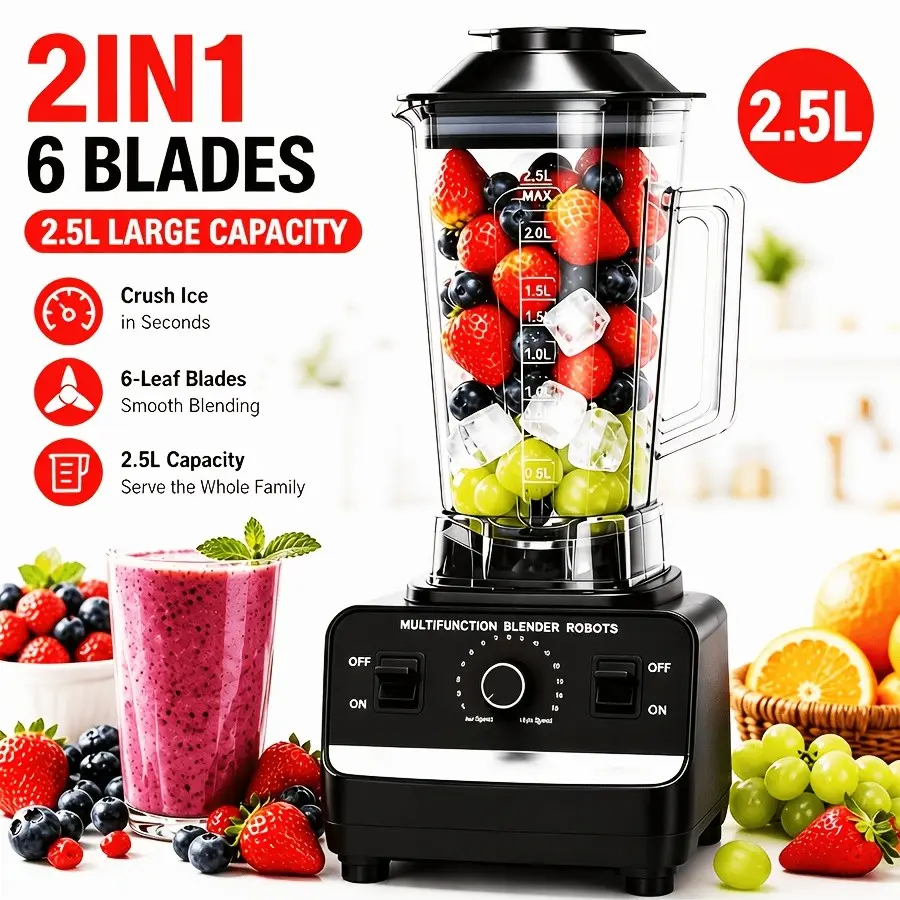 High-Power Countertop Blender for Smoothies, Milkshakes, Juices & Grinding - Heavy-Duty Commercial/Residential Use, Compact Square Blending Machine for Restaurant & Outdoor