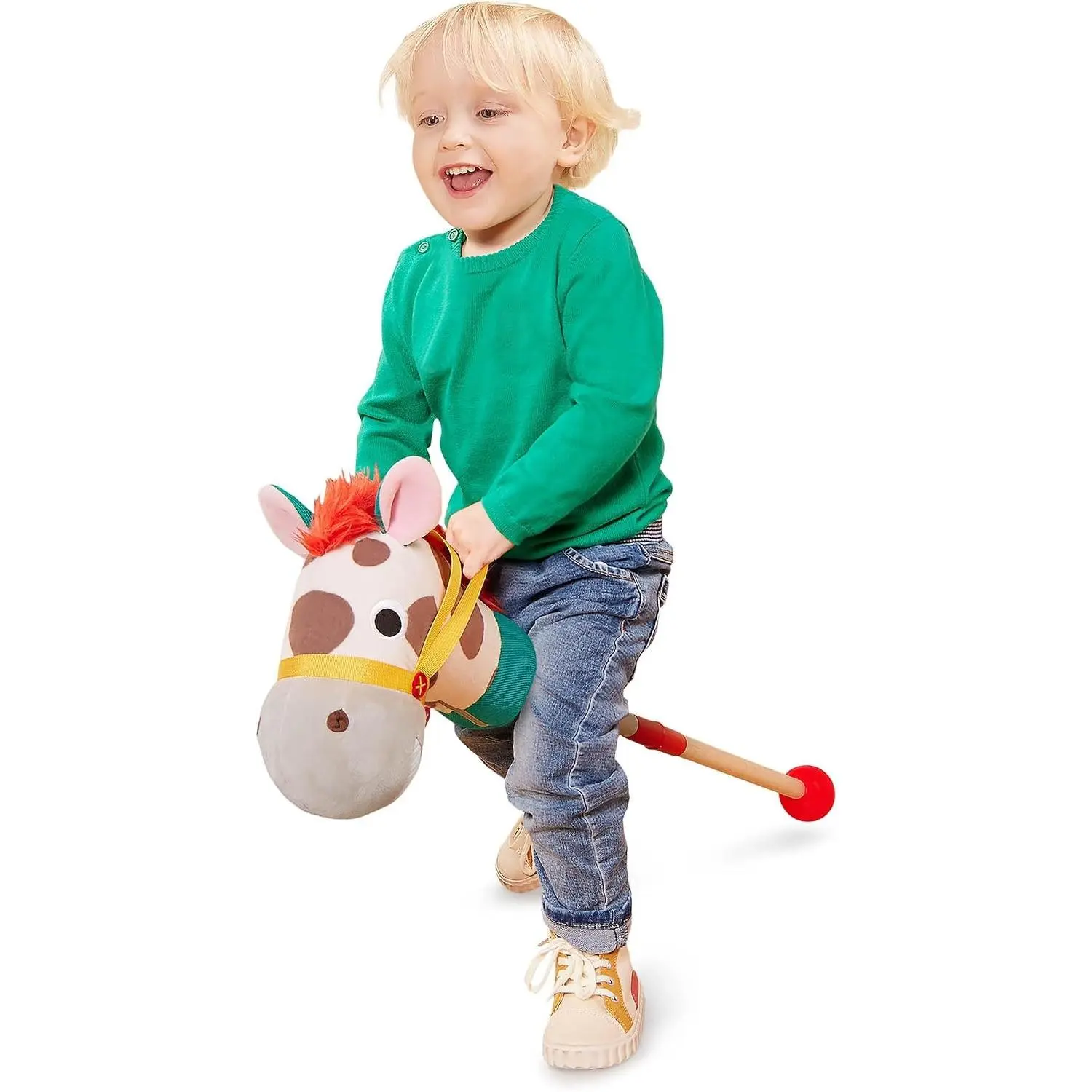 Classic Hobby Horse – Plush Stick Horse – Wooden Pole & Sensory Textures – Realistic Sounds – For Kids 2+ Years – Pony Pal
