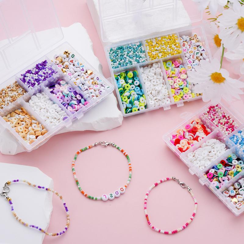 New 6-Compartment Mixed Color Clay Bead Friendship Bracelet Kit with Tools, DIY Jewelry Making Accessories for Bracelets and Necklaces, Children's Gift and Parent-Child Activity Crafts