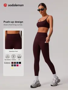 Two-piece Set Women's Solid Racer Back Crop Sports Bra & High Waist Leggings, Tracksuit Set, Quick Drying Breathable Comfortable for Yoga Gym, Workout Running Outfits, Ladies Sportswear