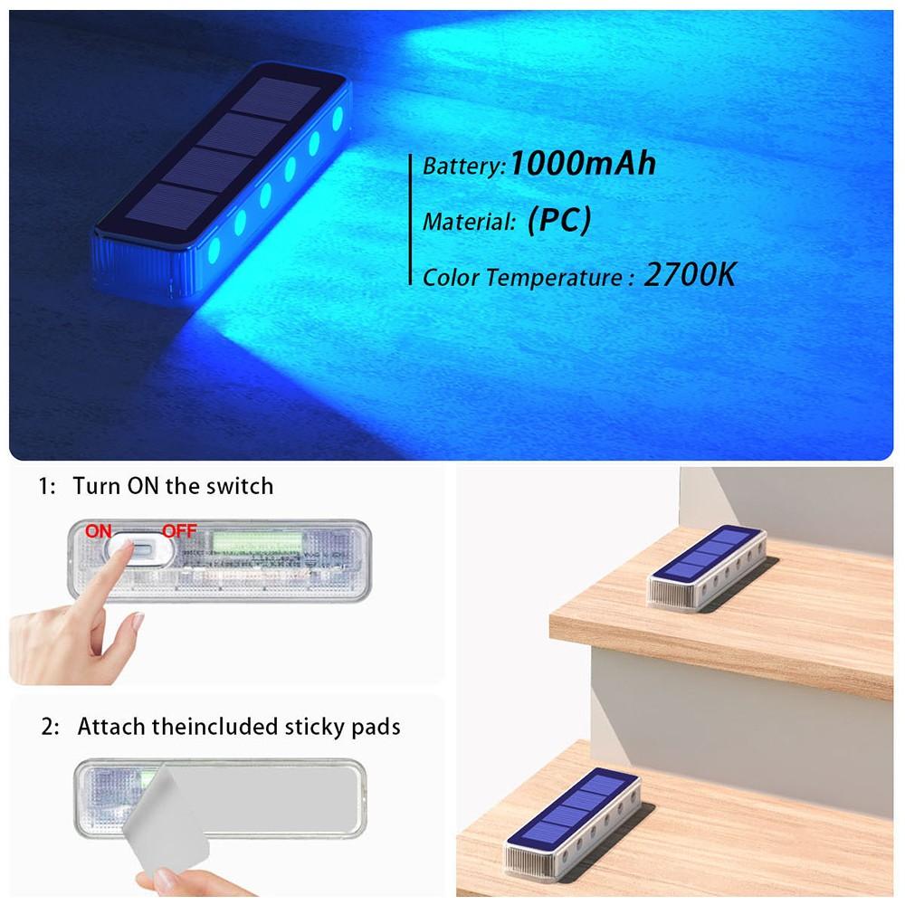Solar Pool Lights, Waterproof IP68 Outdoor Step Lamps, Auto Switch, Solar Charging, Warm & Blue Light, 2/4/6/8 Pack, High Quality
