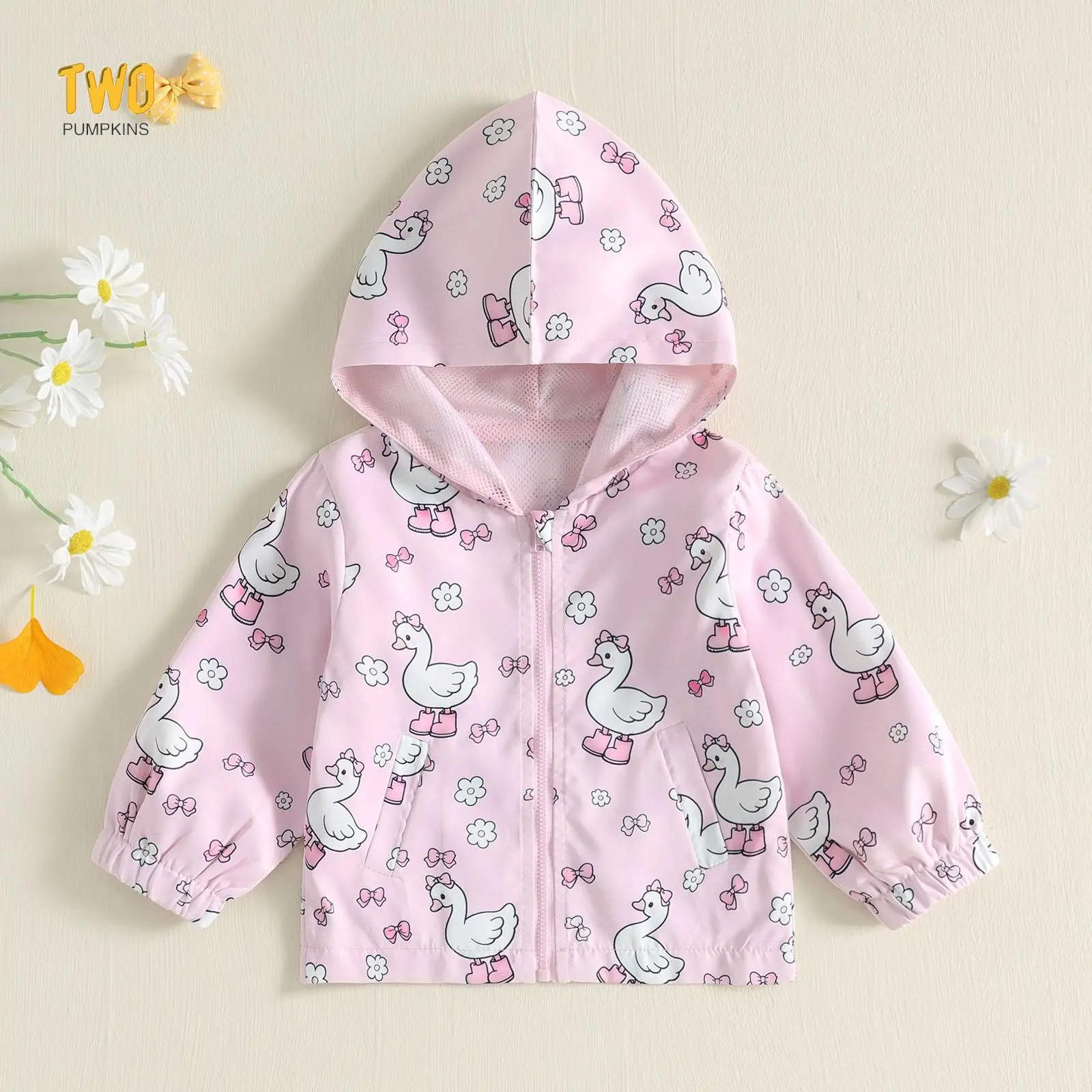 Toddler Baby Girl Outfit Printed Long Sleeve Hooded Sweatshirt Fall Jacket | Goose/flower/bow Print, Zip Up Hoodie, Toddler Girl Windbreaker, Fall Winter Outfit For Girls