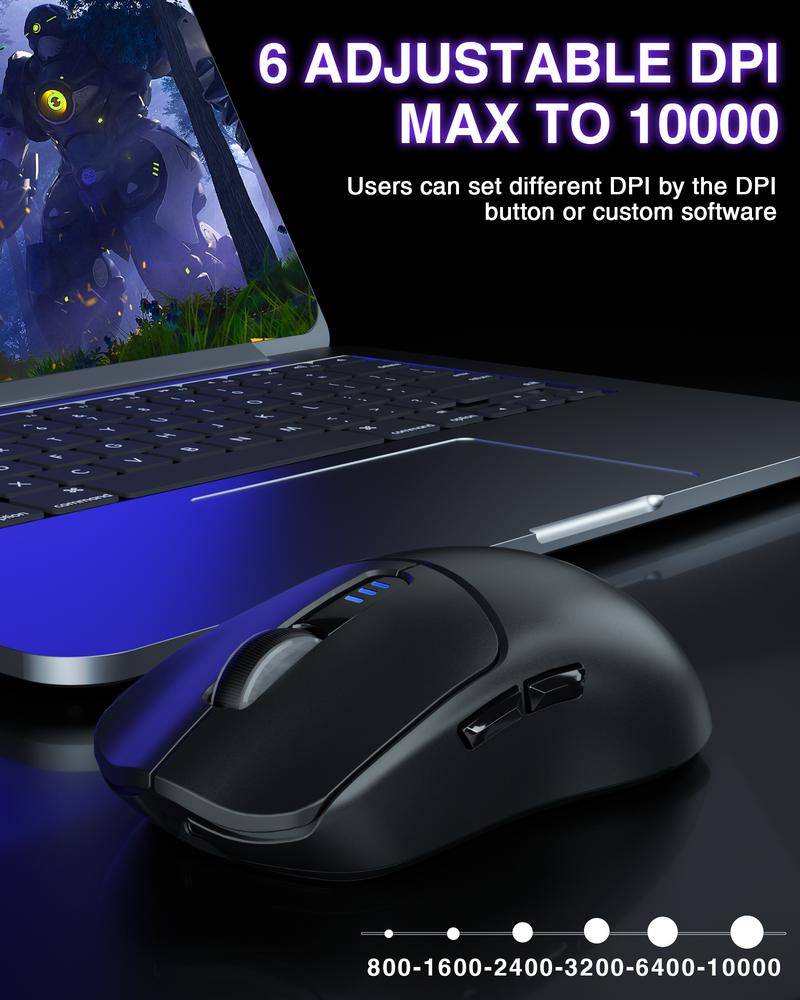 AULA SC580 Tri-Mode Wireless Gaming Mouse, 2.4G/BT5.0/USB-C, 10000 DPI Rechargeable Wireless Mouse, Gamer Mouse with 6 Programmable Buttons, Anti-Slip Stickers, Office Desktop Laptop PC Accessories ergonomic computer mouse bluetooth budget mouse springtok