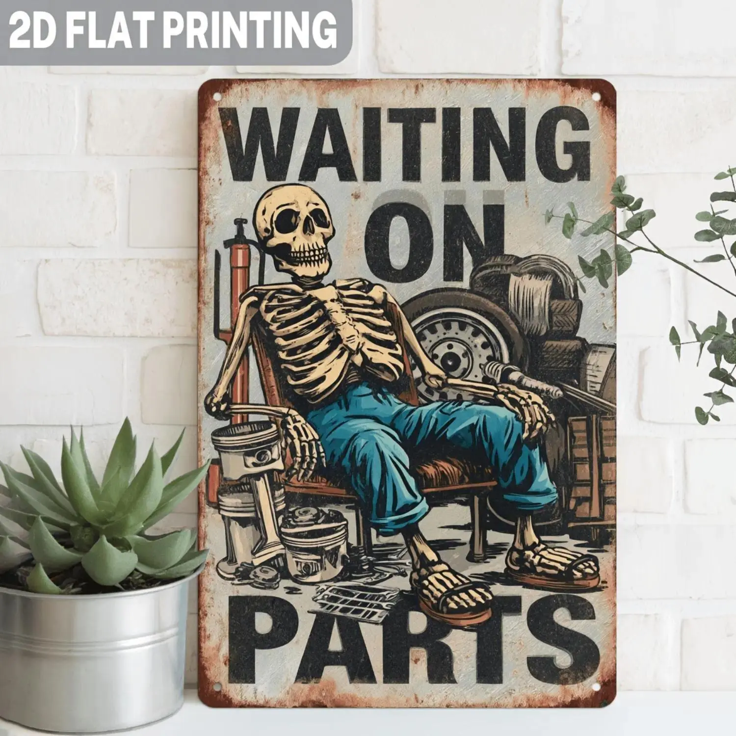 1pc Vintage "Waiting on Parts" 2D Flat Textured Metal Specialty Plaque & Sign, Automotive Workshop Wall Hanging, Garage Decor, 8x12in & 12x16in Sizes, Textured Metal Speciality Plaques & Signs