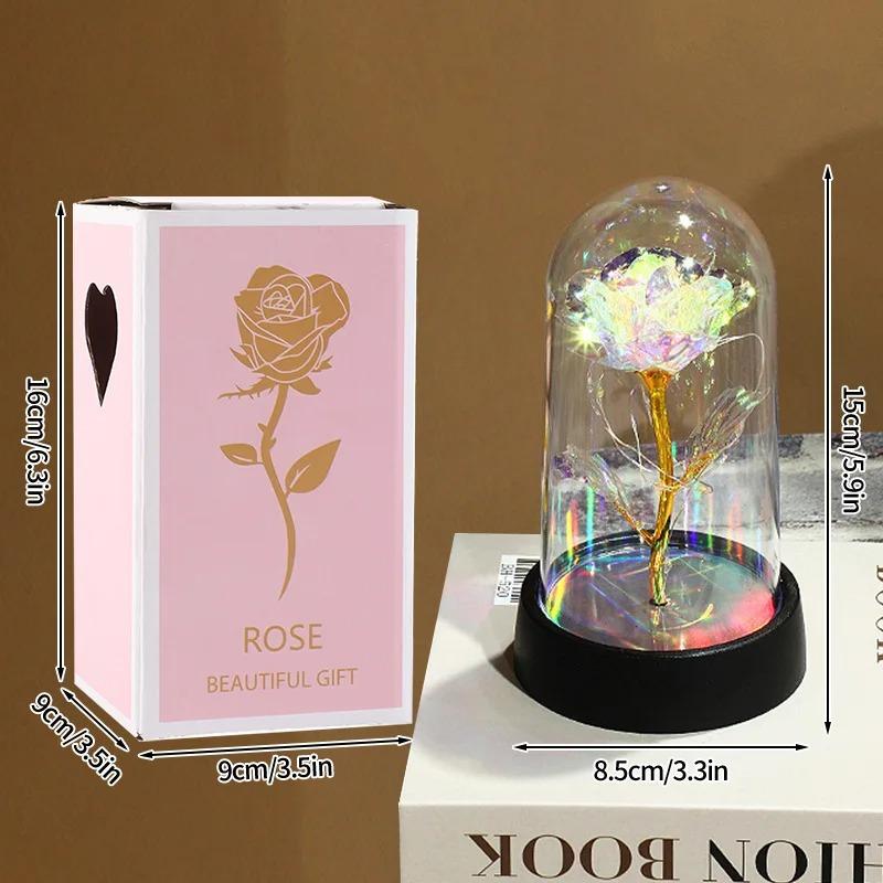Eternal Rose Flowers Artificial Foil Flower in Glass Glow Immortal Flower LED Roses Lamp Flores Eternas Valentine's Day Gift Light Up Rose