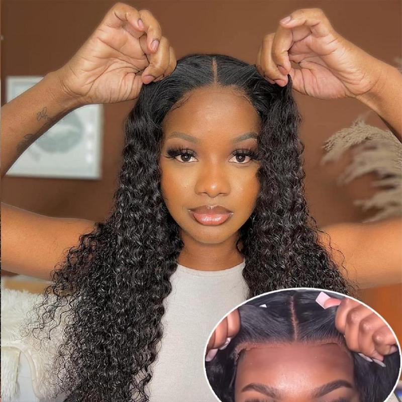 Bling Hair Easy To Wear Deep Wave 5x5 Lace Closure Wig with Pre Plucked Hairline Pre Cut Curly 6x4 Glueless Wigs Human Hair For Women