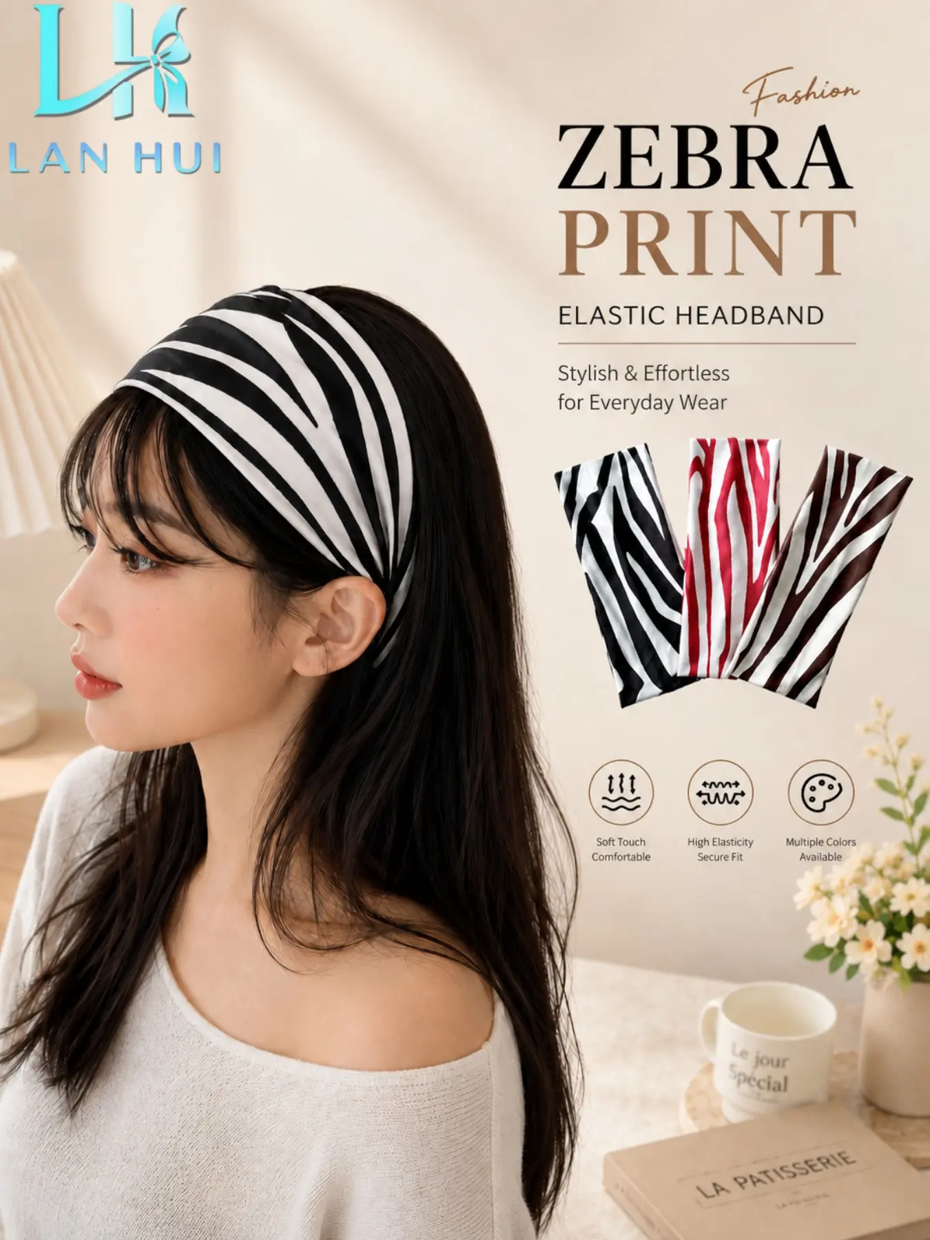 Vintage Zebra Print Wide Stretch Headband, Soft Skin-Friendly Fabric Non-Slip Hair Holder, High Elasticity Without Tightening Your Head, Versatile Stylish Hair Accessory for Women Suitable for Washing, Makeup, Daily Commute and Ideal for Autumn & Winter