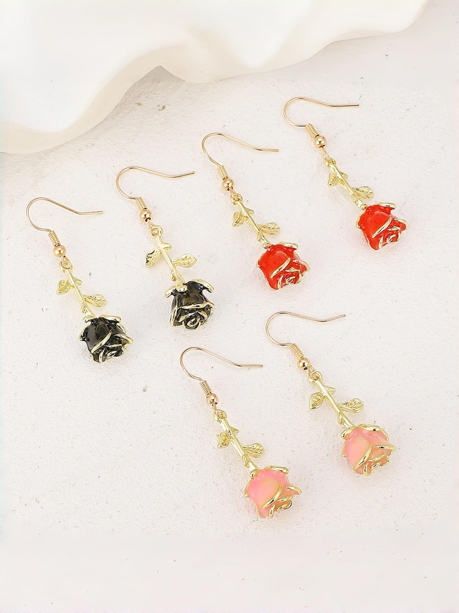 Vintage Rose Flower Earrings, Simple Fashion Ear Studs, European and American Style, Trendy Floral Jewelry, Elegant Accessory