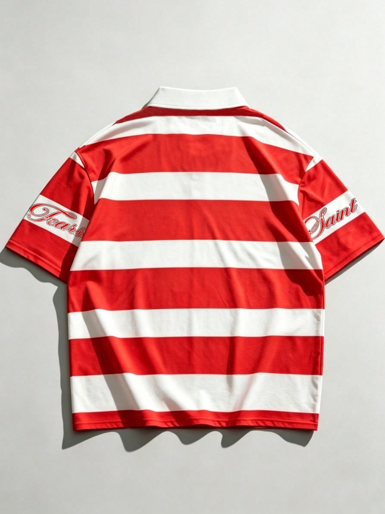 American Vintage Striped Knit Polo Shirt, Oversized Loose Fit, Short Sleeve, Breathable Mesh Fabric, Trendy Casual Streetwear, Ideal for Sports