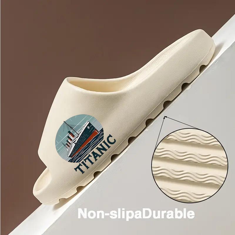 Vintage Titanic Cruise Ship Pattern Slippers Men Women Non-slip Indoor Home Shoes Soft Comfortable Lightweight Summer Beach Sandals Fashion Novelty Footwear