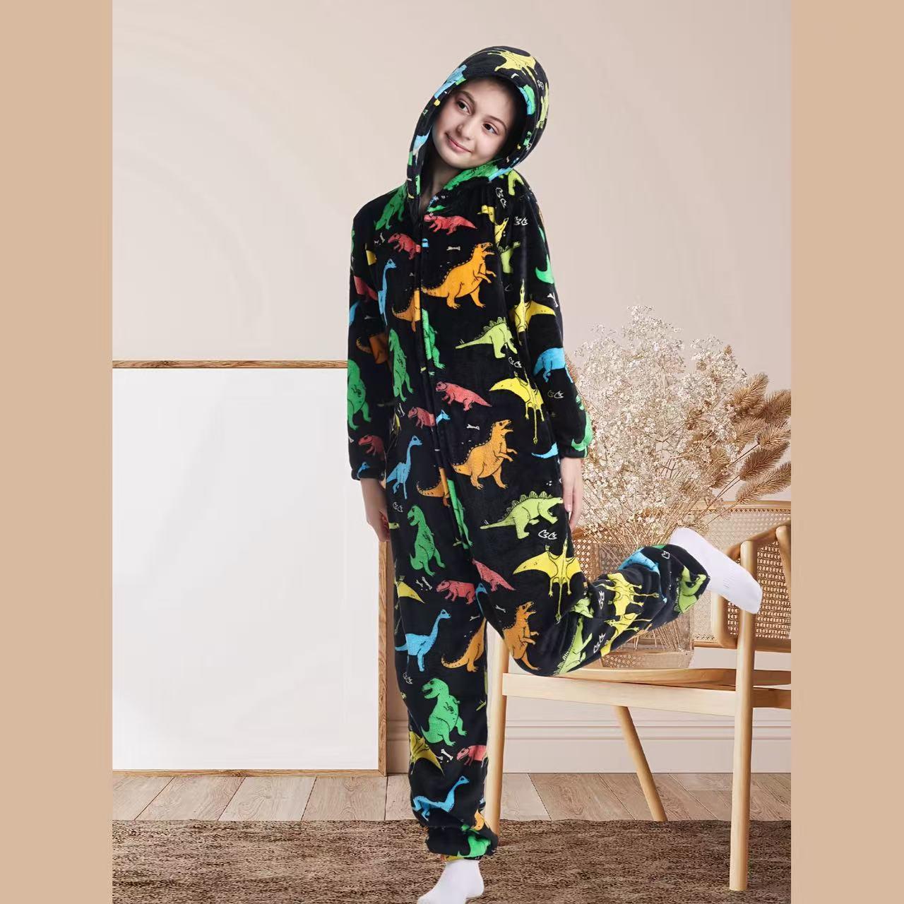 Flame-Resistant One-Piece Pajamas, Cozy Gift, All-Season Loungewear, Zipper Closure, Side Pockets, Hooded