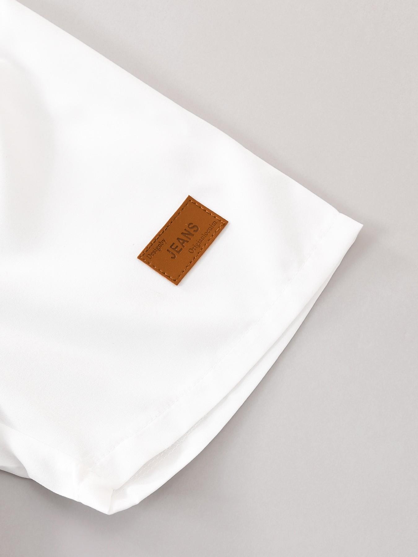 Boys' Summer New Set, Casual Stand Collar Button Shirt Short Sleeve with Lightweight Breathable Shorts, Striped Letter Patch