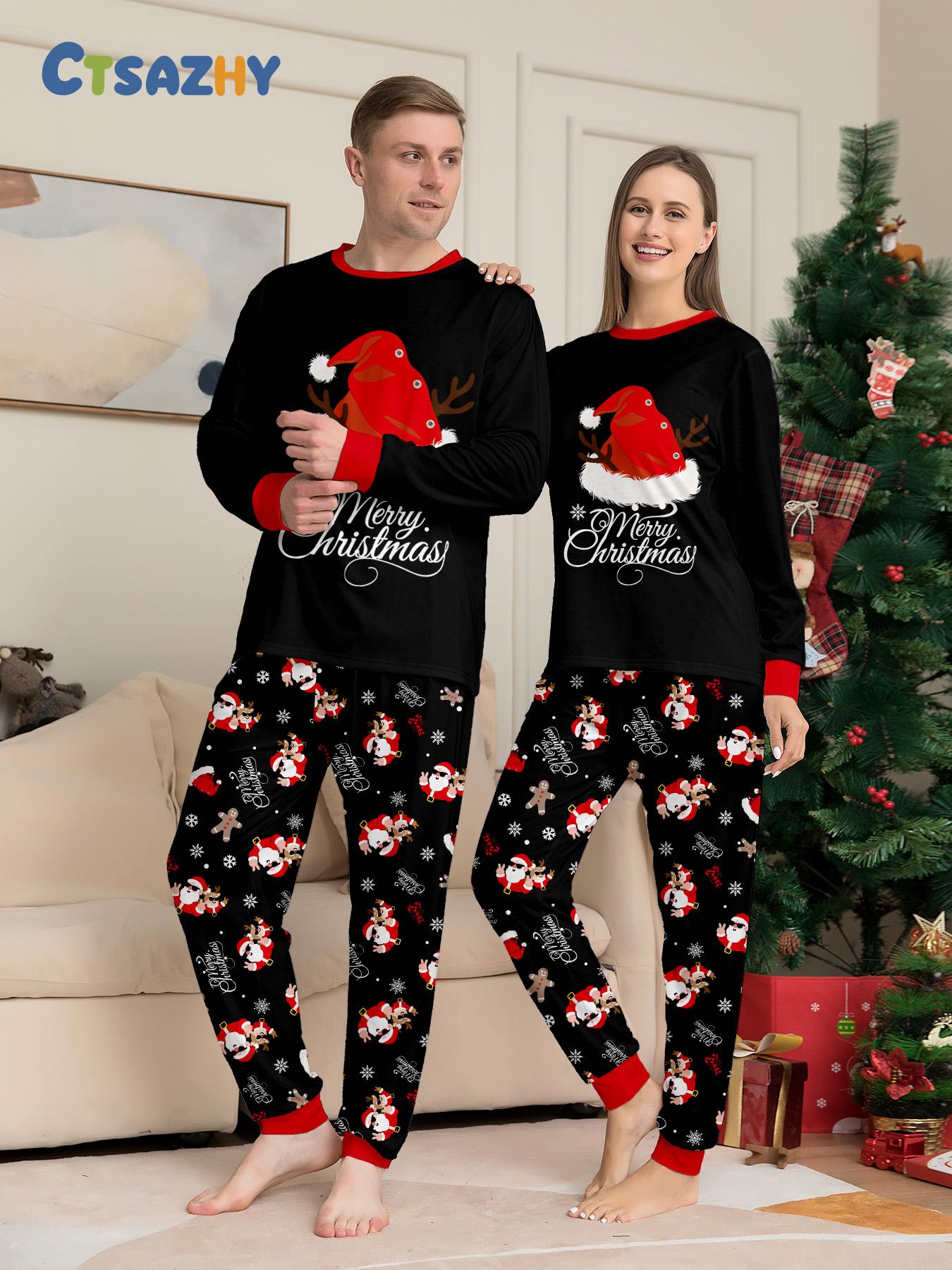 Matching Family Christmas Long Sleeve Pajama Set, Matching Outfits for Adults & Kids, Color Block Cuffed Loungewear, Couple & Family Matching Sleepwear, Color Contrast Raglan Sleeve Xmas Family PJs, Soft Comfy Home Wear for Families of 3 or 4