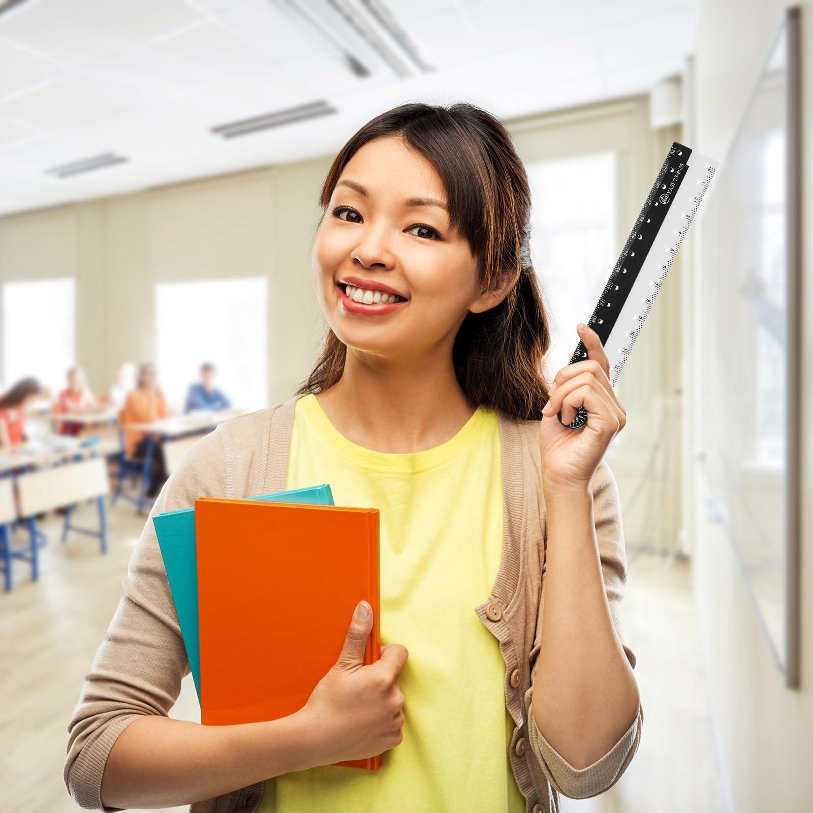 2 Pcs 30 cm/ 12 Inch Folding Ruler Multi Acrylic Foldable Angle Measurement Ruler Clear Flexible Black and White Adjustable Geometry Measuring Tools for Drawing School Classroom