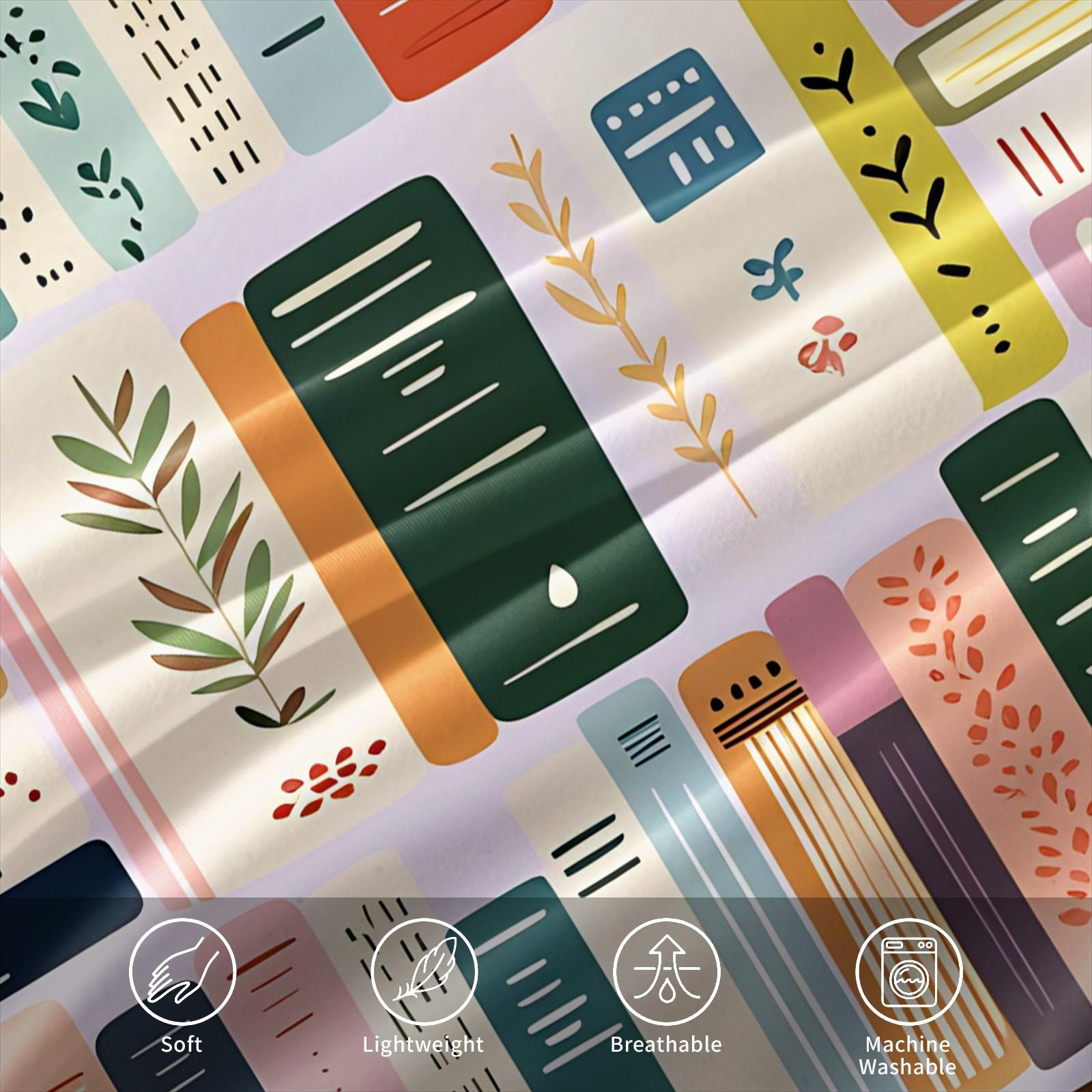 Aesthetic Bookworm Duvet Cover Set, Soft Breathable Microfiber Bedding, Colorful Bookshelf Flower Print Comforter Cover, Bedroom Decor, Perfect Gift for Book Enthusiasts, Includes 1 Quilt Cover & 1-2 Pillowcase