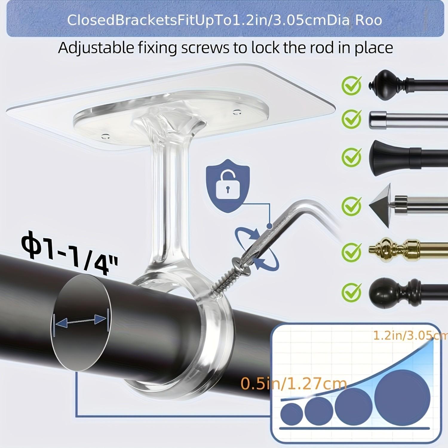 Self-Adhesive Adjustable Curtain Hooks, No Drill Ceiling Rod Brackets, Multifunctional Version for Closet & Bedroom