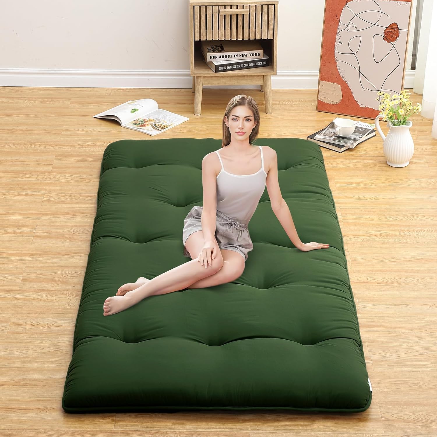Futon Mattress, Japanese Floor Mattress Twin/Full Size Floor Mat for Sleeping Adult Size, Foldable Tatami Mattress Roll Up Floor Bed Mattress for House Guest Camping Dorm