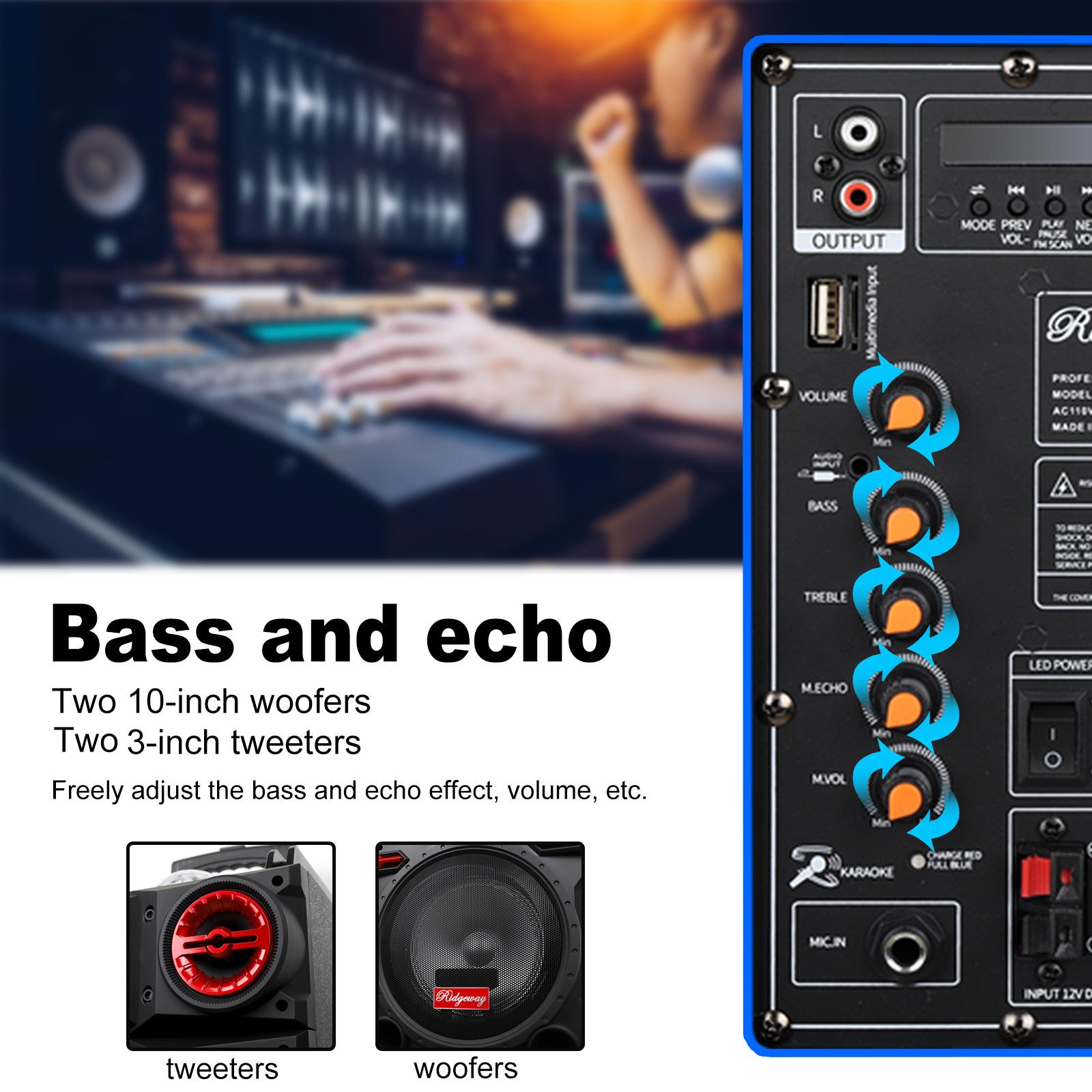 Portable Bluetooth PA Speaker Karaoke Machine 2 x 10" Subwoofer And 1 x 3" Tweeter Loud Party Speaker With Microphone FM LED Remote Control TWS Portable Bluetooth PA Speaker Karaoke Machine 2 x 10" Subwoofer And 1 x 3" Tweeter Loud Party Speaker With Microphone FM LED Remote Control TWS