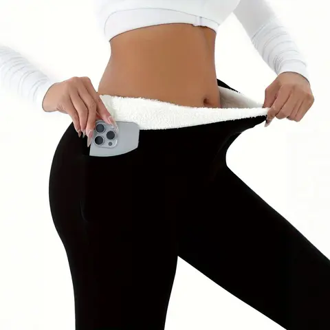 Women's Winter Sports Casual Warm Fluffy Thick Long Leggings, High-Waisted Stretchy Fashionable Base Layer Leggings