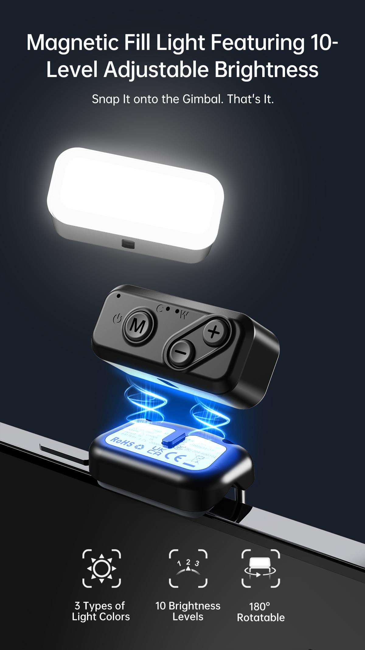 Hohem iSteady XE Kit Gimbal Stabilizer for Smartphone, 3-Axis Gimbal for iPhone 17 series & Android with Magnetic Adjustable Fill Light, Portable & Foldable Stabilizer for Video Recording