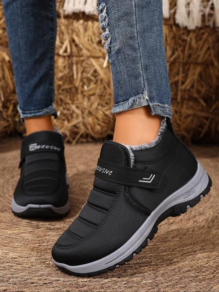 Couple Plush Lined Ankle Boots, Fluffy Snow Boots, Slip-On Soft Sole Anti-Slip Snow Boots, Velcro Easy Open Warm Winter Flat Shoes, Travel Outdoor Activities