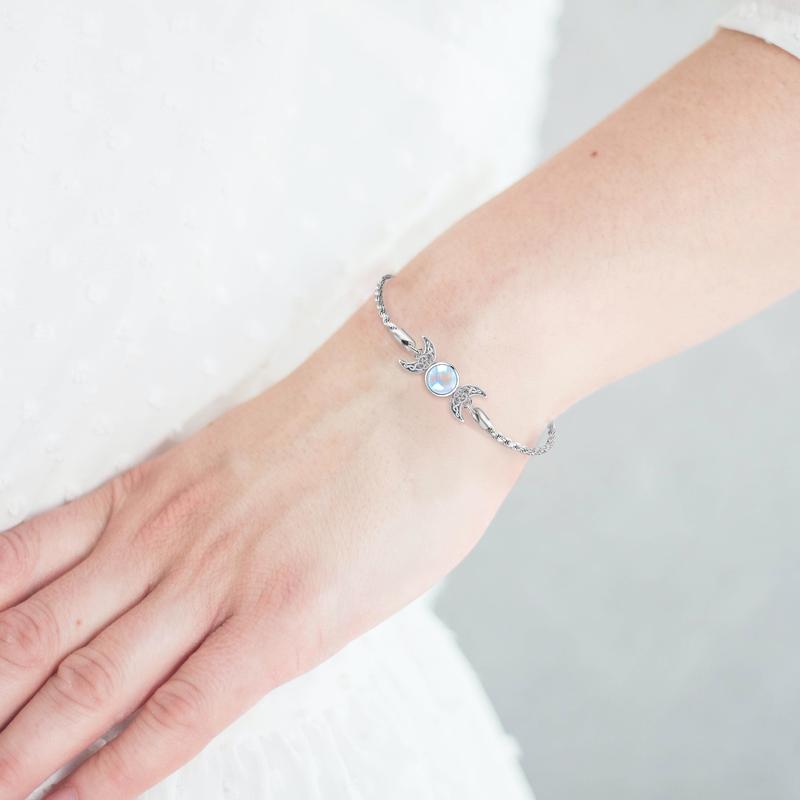DRINSPER Moonstone & 925 Sterling Silver Elegant Bracelet, Hecate Triple Moon Goddess Bracelet, Artificial Moonstone, Pagan Wiccan Amulet Bracelet, Artificial Moonstone,Fashion Celtic Knot Crescent Moon,Elegant Jewelry Accessory for Women Girlfriend Girls