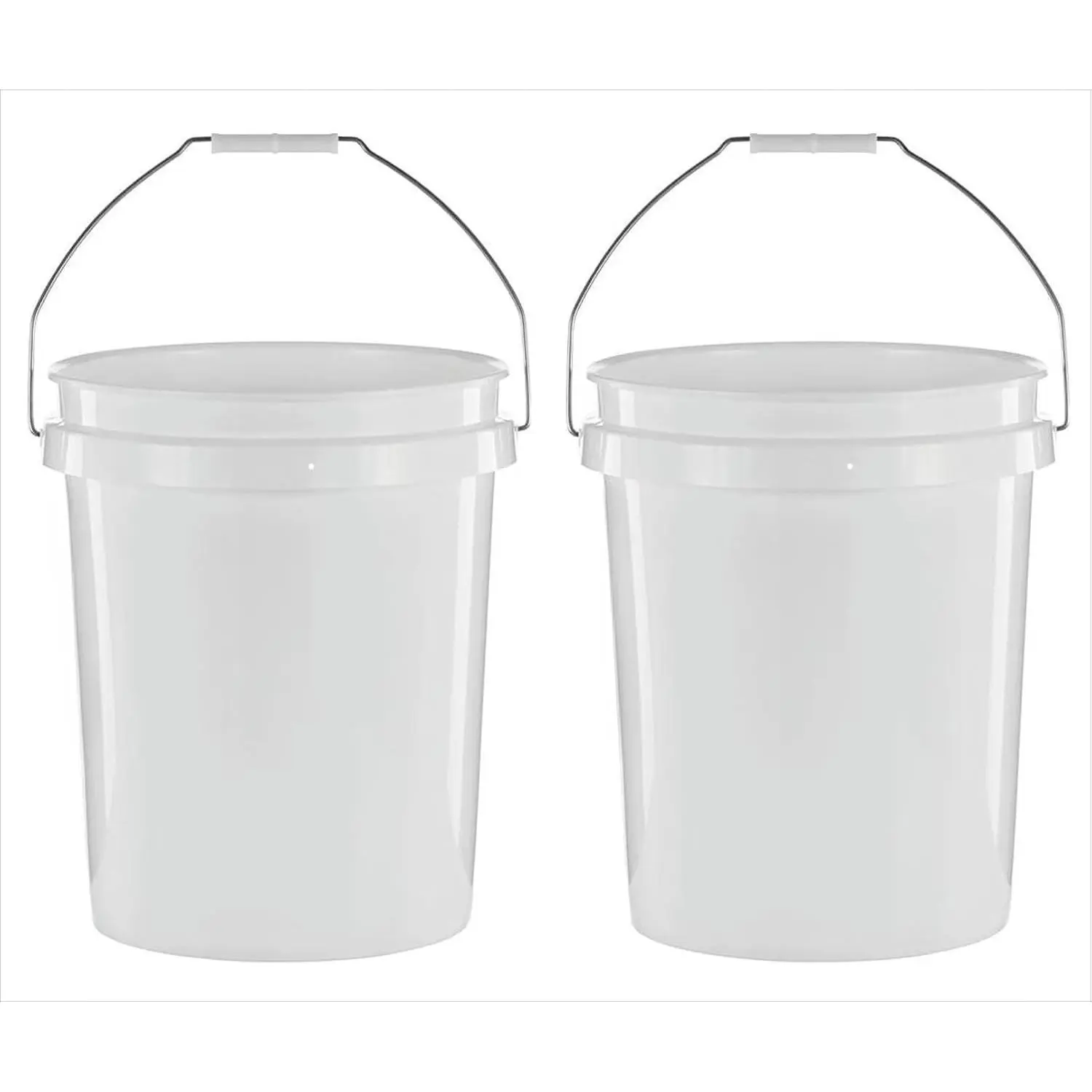 (2 Pack) 5 Gallon Round Utility Bucket, Comfort Handle, Plastic, White