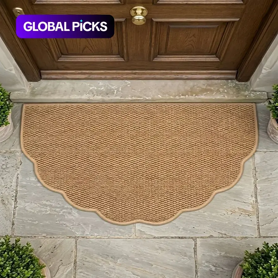 Half-Circular Wave Edge Durable Mat, Warm, No Pattern, Elegant Welcome Rug, Outdoor Door Mat, Kitchen Carpet, Washable Area Rug, Decorative Mat