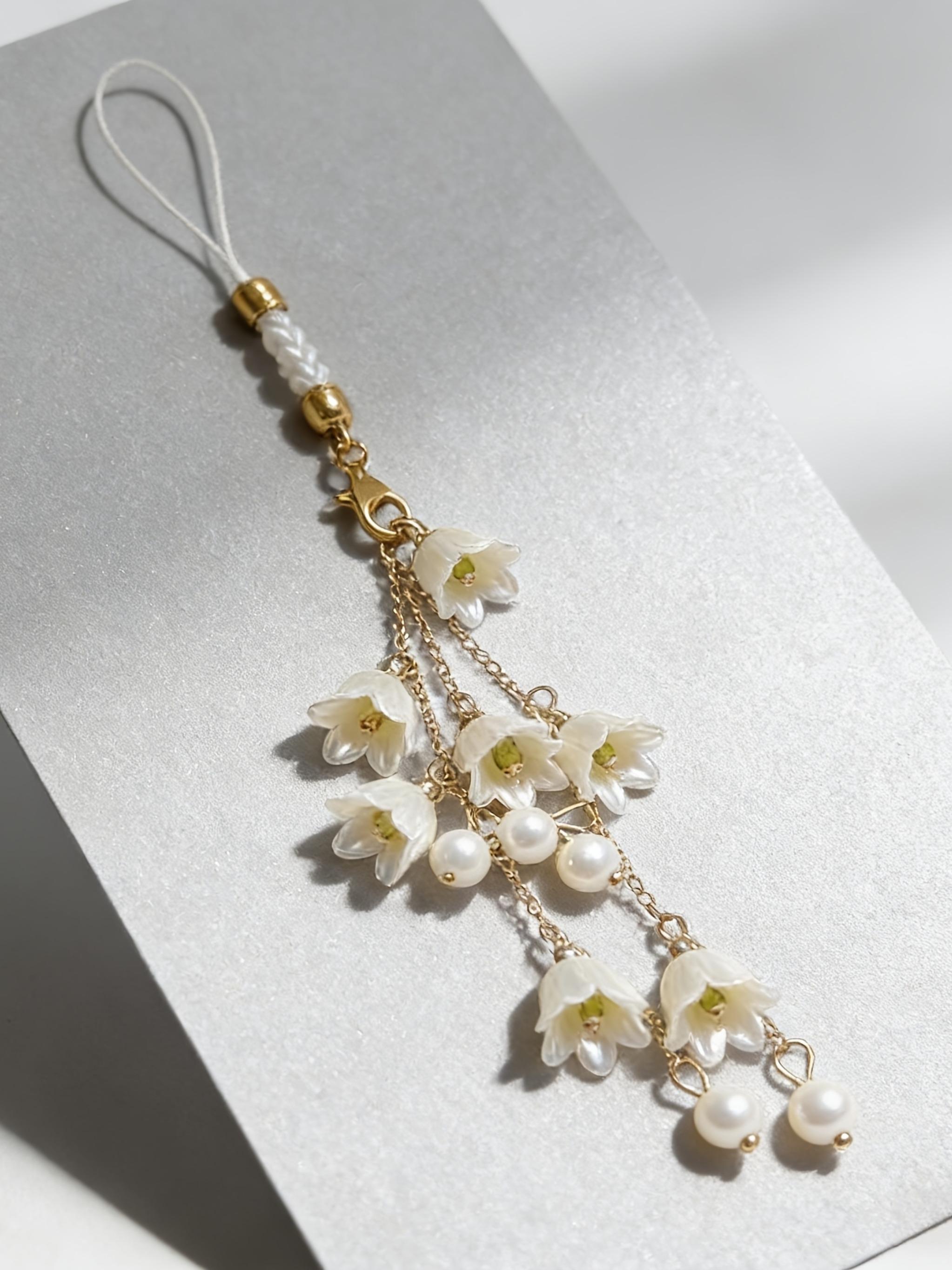 Lily Phone Strap, Elegant Floral Bag Charm, Fashionable Keychain for Cellphone Cases, Earphones, Camera Lanyard, Gift for Friends and Family