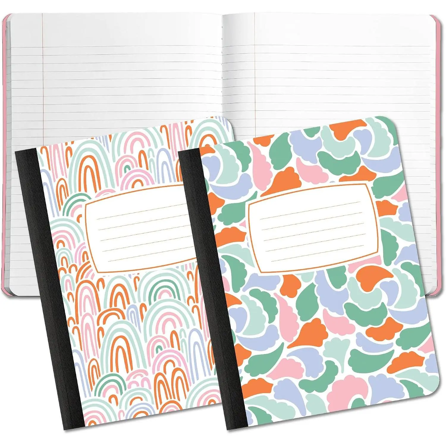 Composition Notebook Duo 2 Pack, 7.5" x 9.75",  to School Supplies & Cute College Essentials, Aesthetic Notebook for School, 160 Page Lined Paper, 70 GSM Paper Wt., Rainbow Abstract