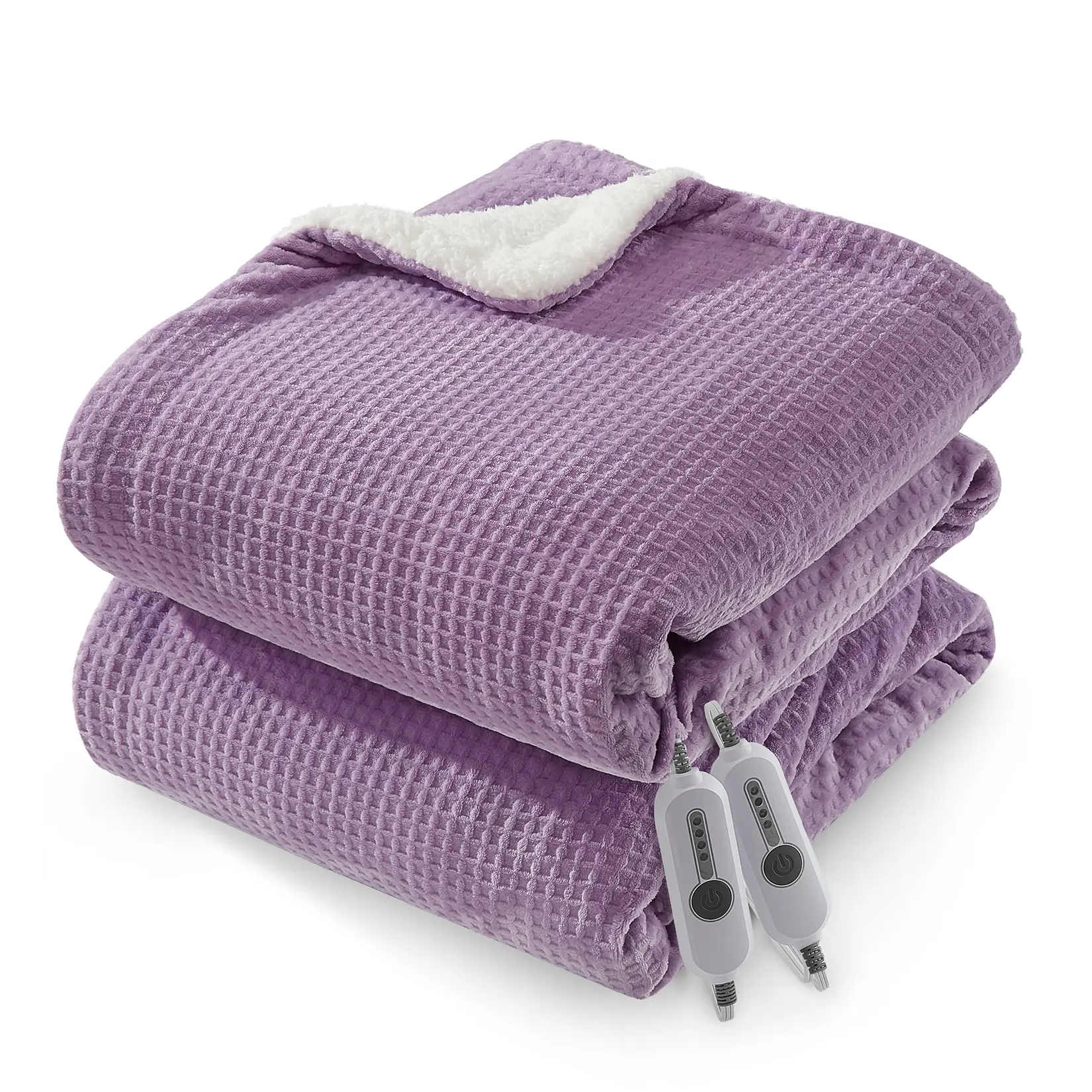 Heated Electric Blanket Queen Size 84"x90" - Fast-Heating Waffle Flannel Throw - 4 Adjustable Heating Levels, Dual Control, Auto Shut-Off Timer, ETL Certified, Machine Washable, Perfect for Bed, Couch, Office, Color: Lavender, Size: 84x90 inches